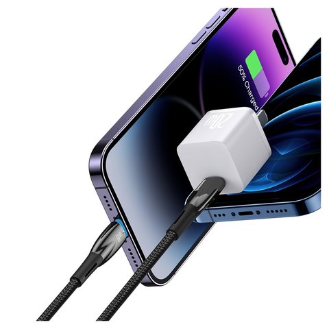 USB кабель Baseus Glimmer, USB тип-C, Lightning, 100 см, 20 Вт, чорний, з індикатором, в нейлоновому обплетенні, #CADH000001 Прев'ю 2