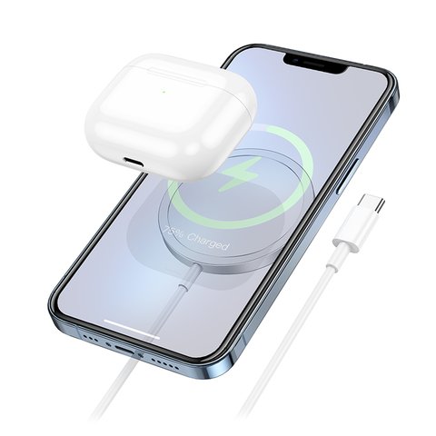 Беспроводное зарядное устройство Hoco CW47, Quick Charge, серебристое, USB тип-C, 15 Вт, магнитное, MagSafe, #6931474795076 Превью 1