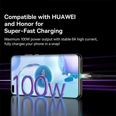 USB кабель Baseus Glimmer, USB тип-C, USB тип-A, 100 см, 100 Вт, чорний, в нейлоновому обплетенні, #CADH000401 Прев'ю 3