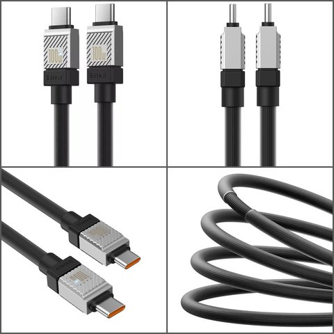 USB кабель Baseus Coolplay Series, 2xUSB тип-C, 200 см, 100 Вт, черный, силиконовый, #CAKW000301 Превью 1