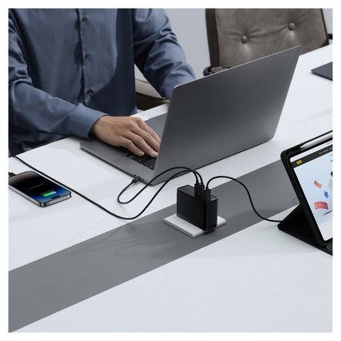 Adaptador de red Baseus GaN5 Pro, 160 W, Power Delivery (PD), negro, con cable USB tipo C - USB tipo C, 3 puertos, #P10110825113-00 Vista previa  1