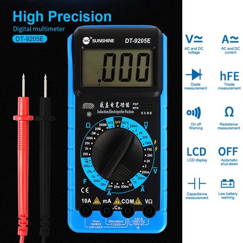 Multímetro Sunshine DT-9205E, digital Vista previa  1