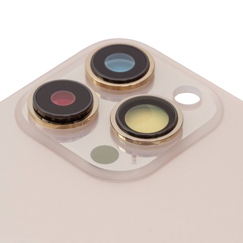 Panel trasero de carcasa puede usarse con iPhone 13 Pro, dorada, con vidrio de cámara, Gold, small hole Vista previa  1